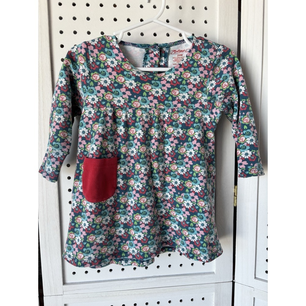 Baby Toddler Girl 24m Zutano Long Sleeve Dress Floral Pocket